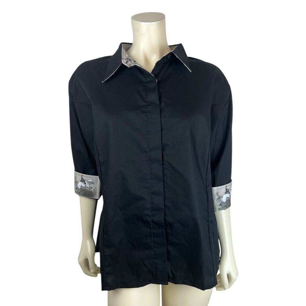 NEW Middy N' Me Black Lady Grey Shirt Size 22 Half Sleeve Equestrian Horse Print
